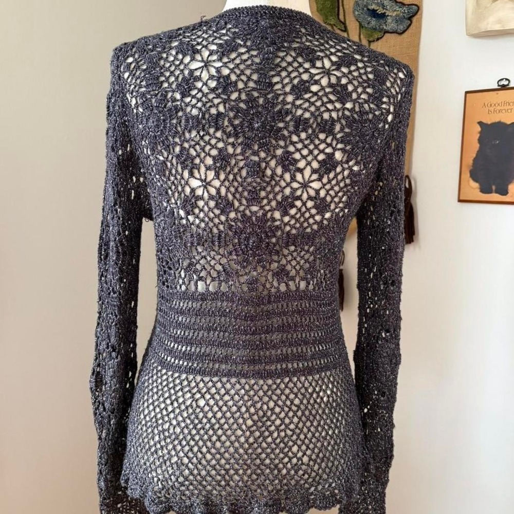 Metallic Crochet Bell Sleeve Cardigan - Picture 4 of 5